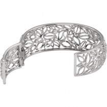 Leaf Design Hinged Cuff Bracelet 24mm in Sterling Silver
