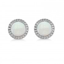 Bezel Set Opal Birthstone Earrings 14k White Gold (1.66ct)