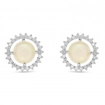 Diamond Opal Sun Style Earrings 14k White Gold (1.36ct)