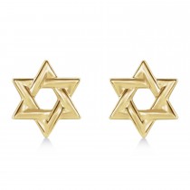 Jewish Star of David Stud Earrings 14K Yellow Gold