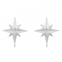 Diamond Star Compass Stud Earrings 14k White Gold (0.03ct)