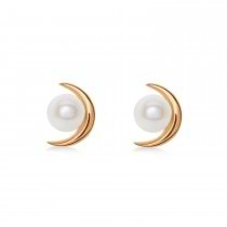 Crescent Moon Freshwater Pearl Earrings 14k Rose Gold (4.0-4.5 mm)