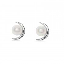 Crescent Moon Freshwater Pearl Earrings 14k White Gold (4.0-4.5 mm)