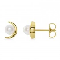 Crescent Moon Freshwater Pearl Earrings 14k Yellow Gold (4.0-4.5 mm)