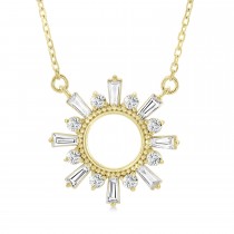 Diamond Circle Sun Pendant Necklace 14k Yellow Gold (0.63 ctw)