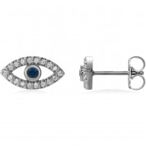 Blue Sapphire & Diamond Accented Evil Eye Earrings 14k White Gold (0.46ct)