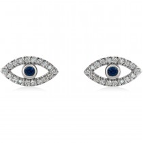 Blue Sapphire & Diamond Accented Evil Eye Earrings 14k White Gold (0.46ct)