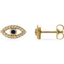 Blue Sapphire & Diamond Accented Evil Eye Earrings 14k Yellow Gold (0.46ct)