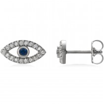 Blue Sapphire & Diamond Accented Evil Eye Earrings Sterling Silver (0.46ct)