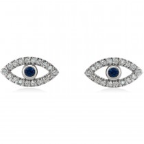 Blue Sapphire & Diamond Accented Evil Eye Earrings Sterling Silver (0.46ct)