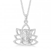 Hindu Deity Ganesha Pendant Necklace 14k White Gold