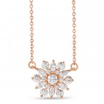 Diamond Sun-Shaped Vintage-Inspired Pendant Necklace 14k Rose Gold (0.5ct)
