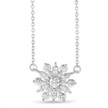 Diamond Sun-Shaped Vintage-Inspired Pendant Necklace 14k White Gold (0.5ct)