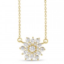 Diamond Sun-Shaped Vintage-Inspired Pendant Necklace 14k Yellow Gold (0.5ct)