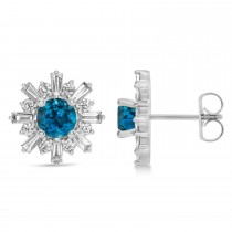 Diamond & Blue Topaz Earrings 14k White Gold (2.24ct)
