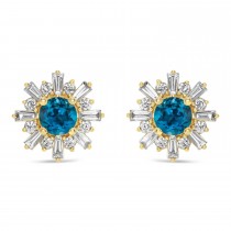 Diamond & Blue Topaz Earrings 14k Yellow Gold (2.24ct)