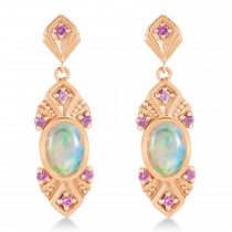 Opal & Pink Sapphire Vintage-Inspired Earrings 14k Rose Gold (1.11ct)