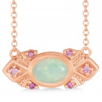Opal & Pink Sapphire Vintage Pendant Necklace 14k Rose Gold (0.54ct)