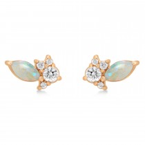 Diamond Opal Cluster Earrings 14k Rose Gold (0.48ct)