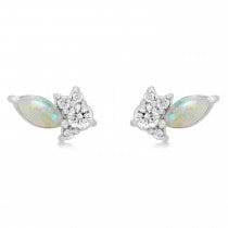 Diamond Opal Cluster Earrings 14k White Gold (0.48ct)
