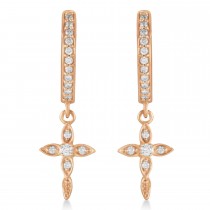 Diamond Cross Hinged Hoop Earrings 14k Rose Gold (0.13ct)