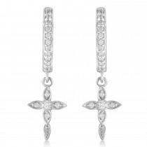 Diamond Cross Hinged Hoop Earrings 14k White Gold (0.13ct)