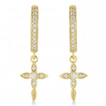 Diamond Cross Hinged Hoop Earrings 14k Yellow Gold (0.13ct)