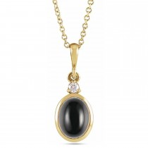 Natural Onyx & Natural Diamond Pendant Necklace 14K Yellow Gold (2.03ct)