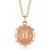 Bee Medallion Disk Pendant Necklace 14k Rose Gold