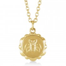Bee Medallion Disk Pendant Necklace 14k Yellow Gold