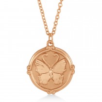 Butterfly Medallion Disk Pendant Necklace 14k Rose Gold