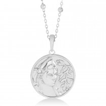 Athena Goddess of War Medallion Disk Pendant Necklace 14k White Gold