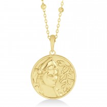 Athena Goddess of War Medallion Disk Pendant Necklace 14k Yellow Gold