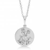 Floral Medallion Disk Pendant Necklace 14k White Gold