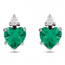 Heart Lab Grown Emerald & Natural Diamond Stud Earrings 14K White Gold (0.46ct)