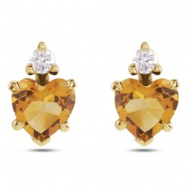 Heart Natural Citrine & Natural Diamond Stud Earrings 14K Yellow Gold (0.48ct)