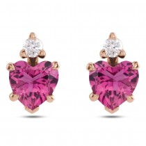 Heart Natural Pink Tourmaline & Natural Diamond Stud Earrings 14K Rose Gold (0.52ct)
