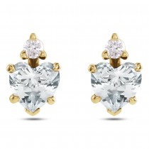 Heart Natural White Sapphire & Natural Diamond Stud Earrings 14K Yellow Gold (0.61ct)