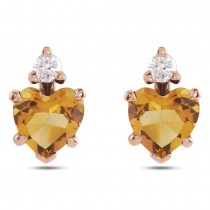 Heart Natural Citrine & Natural Diamond Stud Earrings 14K Rose Gold (0.48ct)
