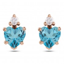 Heart Natural London Blue Topaz & Natural Diamond Stud Earrings 14K Rose Gold (0.63ct)