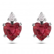 Heart Lab Grown Ruby & Natural Diamond Stud Earrings 14K White Gold (0.62ct)