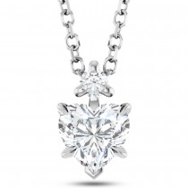 Heart Natural White Sapphire & Natural Diamond Pendant Necklace 14K White Gold (0.58ct)