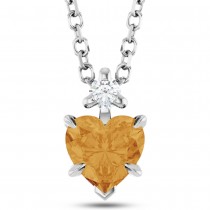 Heart Natural Citrine & Natural Diamond Pendant Necklace 14K White Gold (0.45ct)