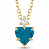 Heart Natural London Blue Topaz & Natural Diamond Pendant Necklace 14K Yellow Gold (0.60ct)