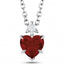 Natural Mozambique Garnet & Natural Diamond Heart Pendant Necklace 14K White Gold (0.63ct)