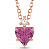 Heart Natural Pink Tourmaline & Natural Diamond Pendant Necklace 14K Rose Gold (0.49ct)