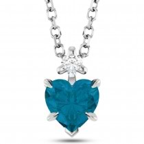 Natural London Blue Topaz & Natural Diamond Heart Pendant Necklace 14K White Gold (0.60ct)