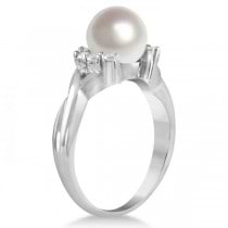 Freshwater White Pearl Ring w/ Diamond Accents 14K White Gold 8-8.5mm