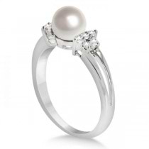 Freshwater Cultured Pearl and Diamond Ring 14K White Gold 6.5-7mm