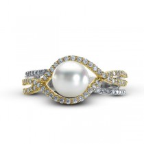 Akoya Pearl and Diamond Infinity Ring 14k Two Tone Gold (0.53ct)